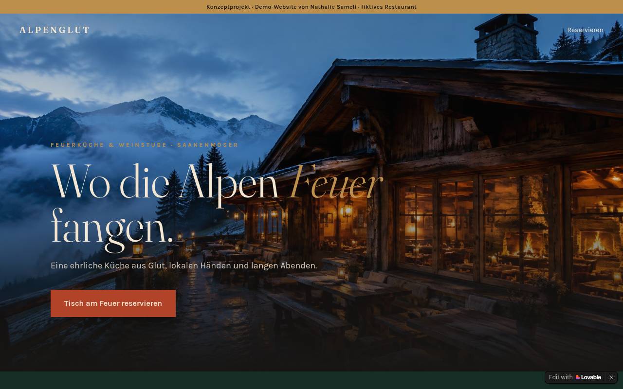 Screenshot der Website Alpenglut