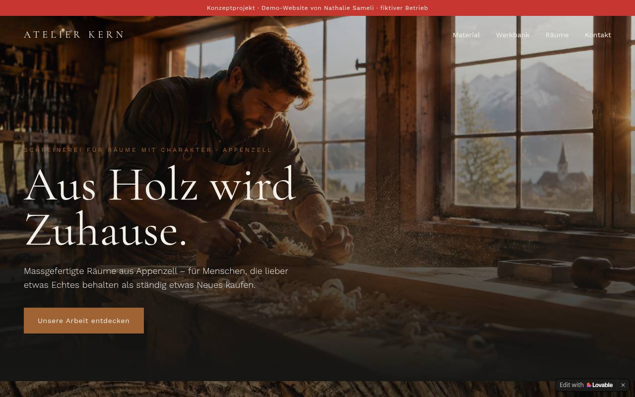Screenshot der Website Atelier Kern