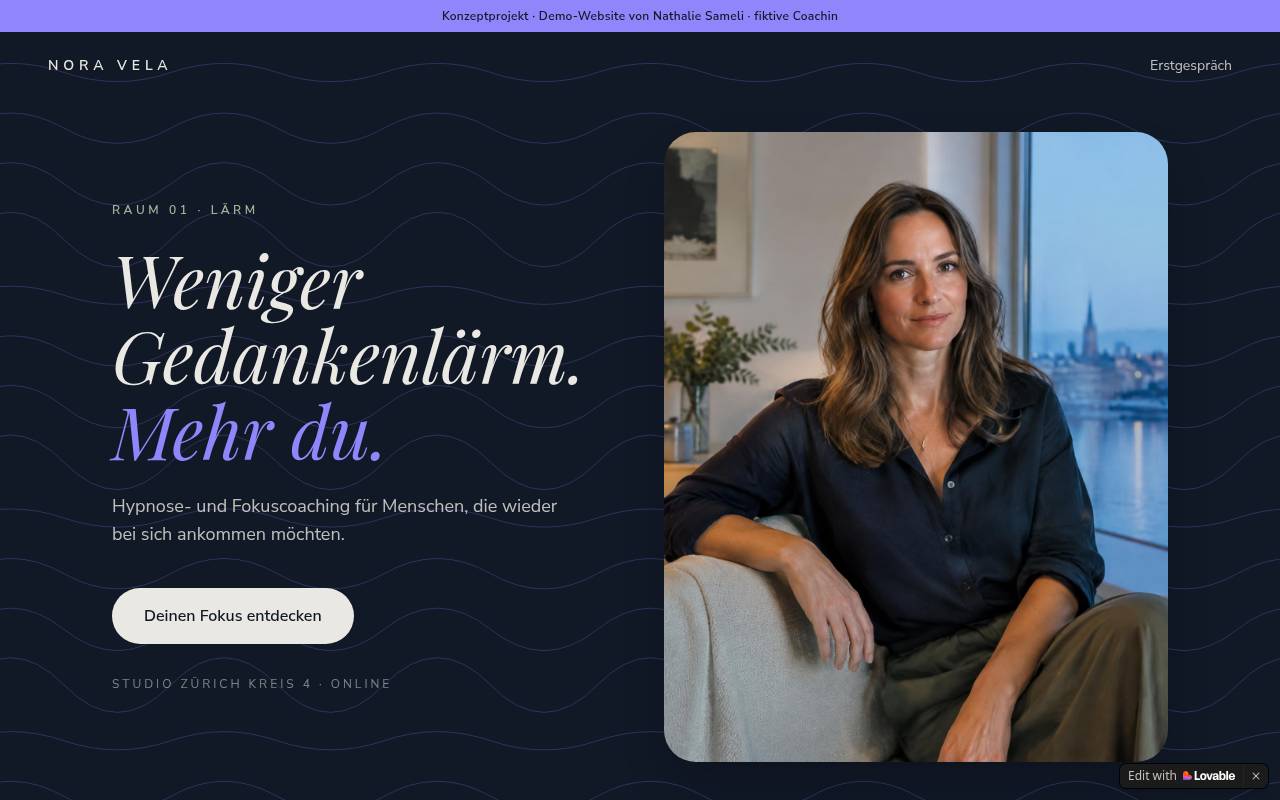 Screenshot der Website Nora Vela