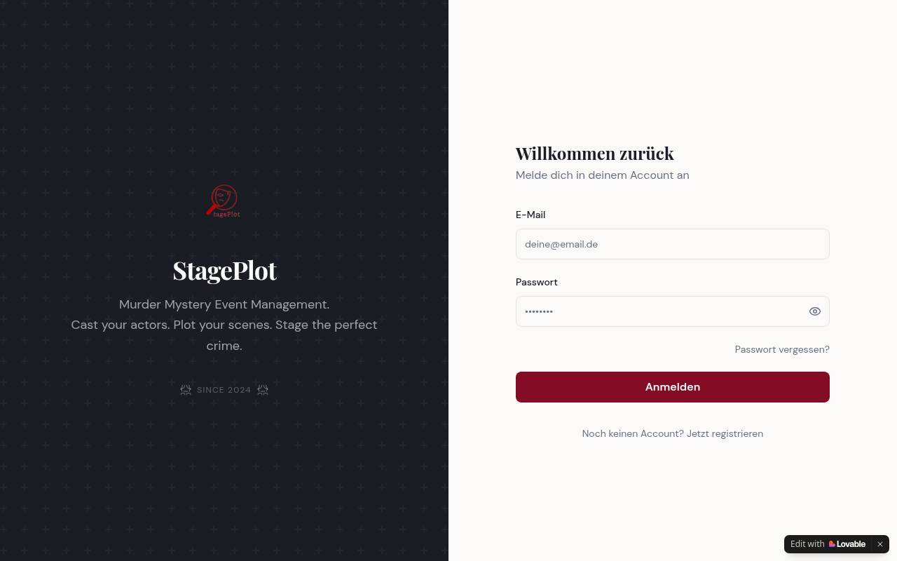 Screenshot der Website StagePlot